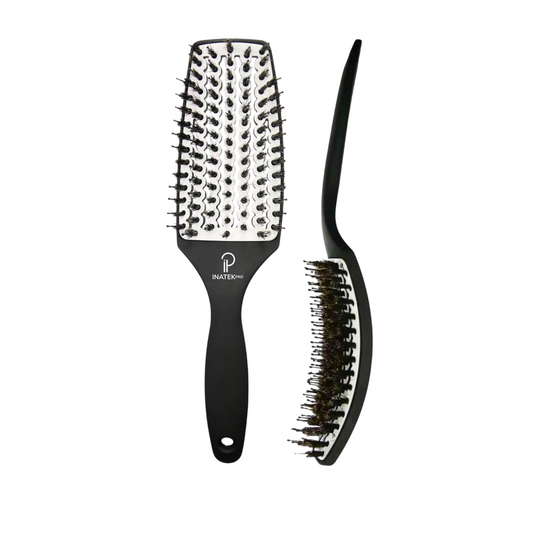 INATEKPRO Curved Vented Boar Bristle Detangler Brush - WHITE | MEDIUM