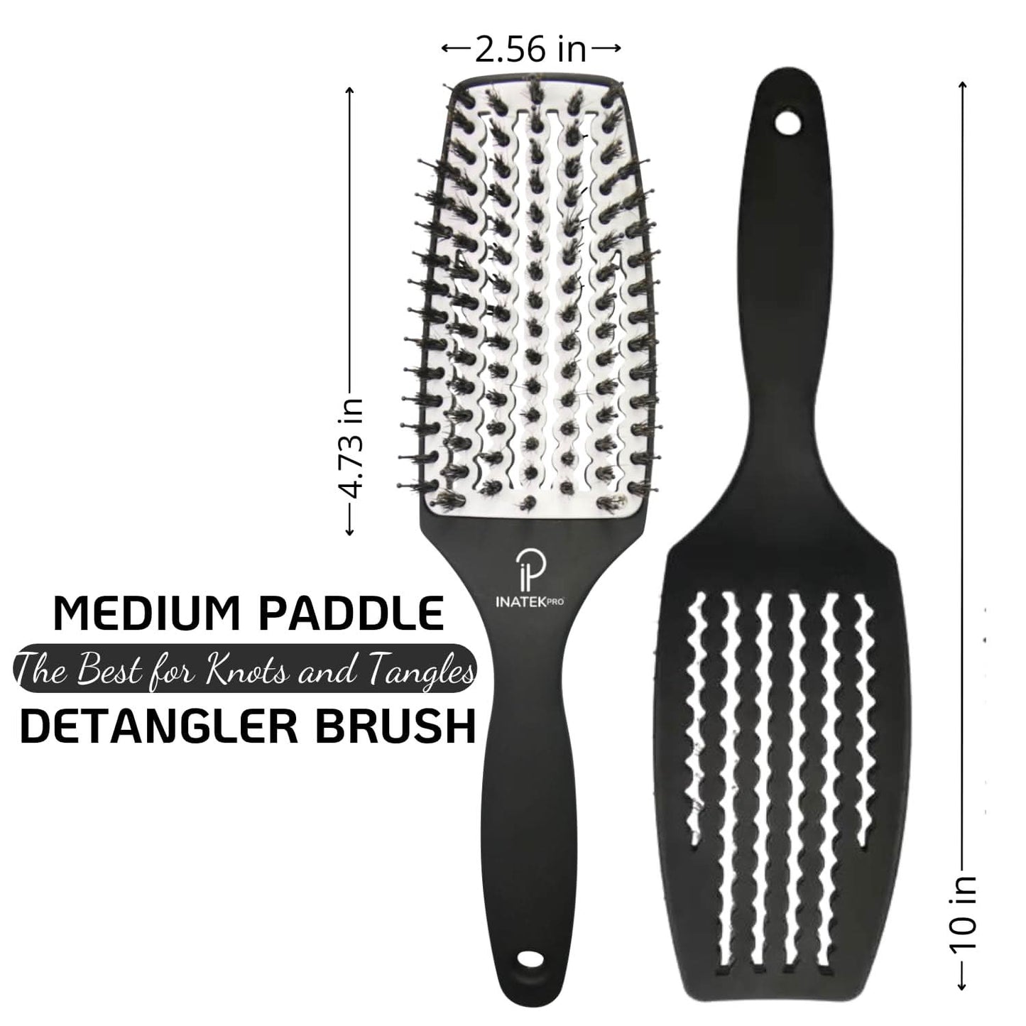 INATEKPRO Curved Vented Boar Bristle Detangler Brush - WHITE | MEDIUM