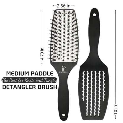 INATEKPRO Curved Vented Boar Bristle Detangler Brush - WHITE | MEDIUM