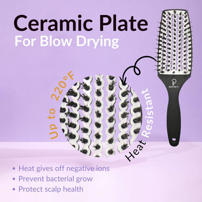 INATEKPRO Curved Vented Boar Bristle Detangler Brush - WHITE | MEDIUM