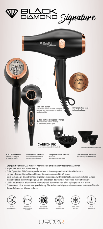 H2PRO Black Diamond Signature Hair Dryer HBL3600