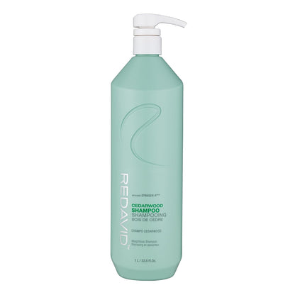 A large mint green bottle of REDAYD Cedarwood Shampoo with a white pump dispenser, shown on a plain white background.
