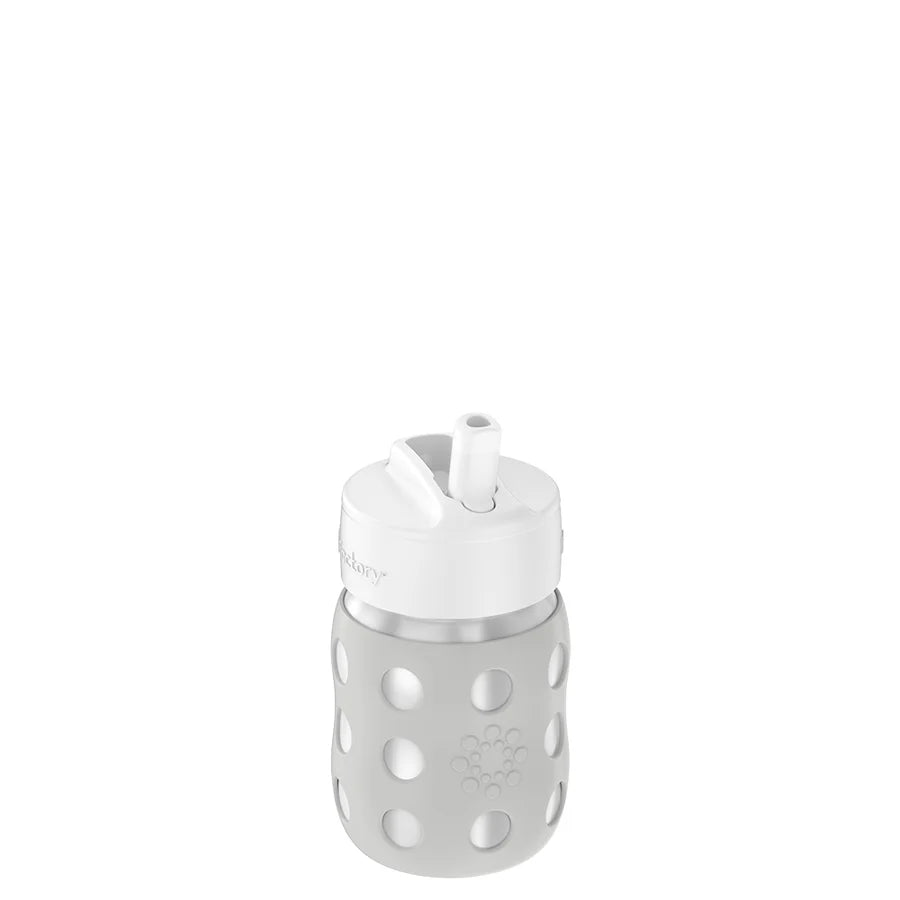 Lifefactory Stainless Steel Baby Bottle Pivot Straw Cap 8oz-Stone Gray