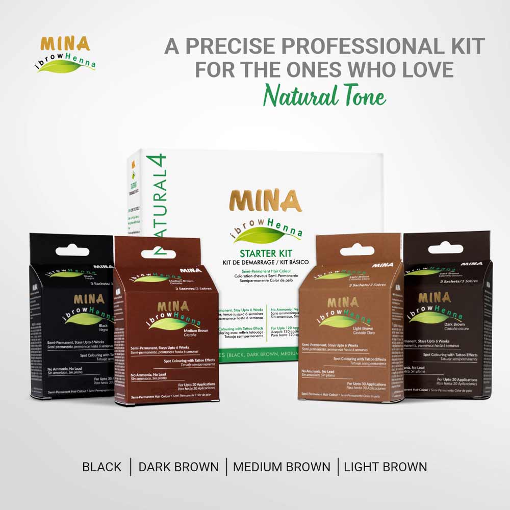 MINA IBROW - HENNA TINT PROFESSIONAL STARTER KIT NATURAL TONE SET OF 4