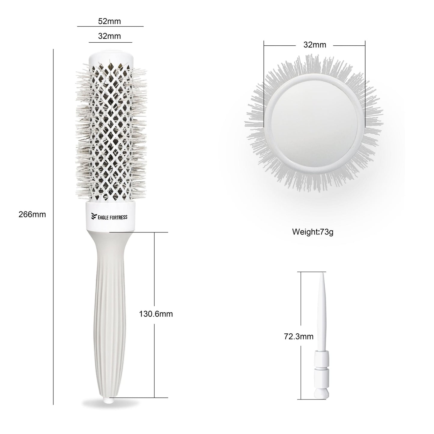 Eagle Fortress XL Ceramic + Ionic Round Hair Brush 1.26 in - Grey