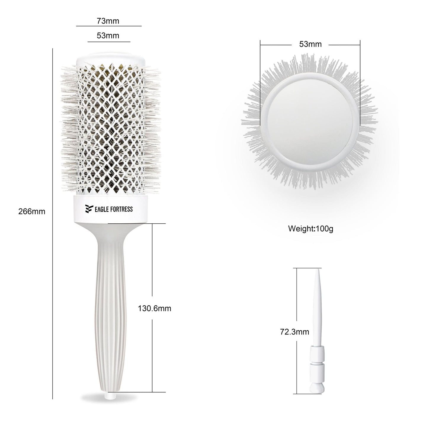 Eagle Fortress XL Ceramic + Ionic Round Hair Brush 2.09 in - Grey
