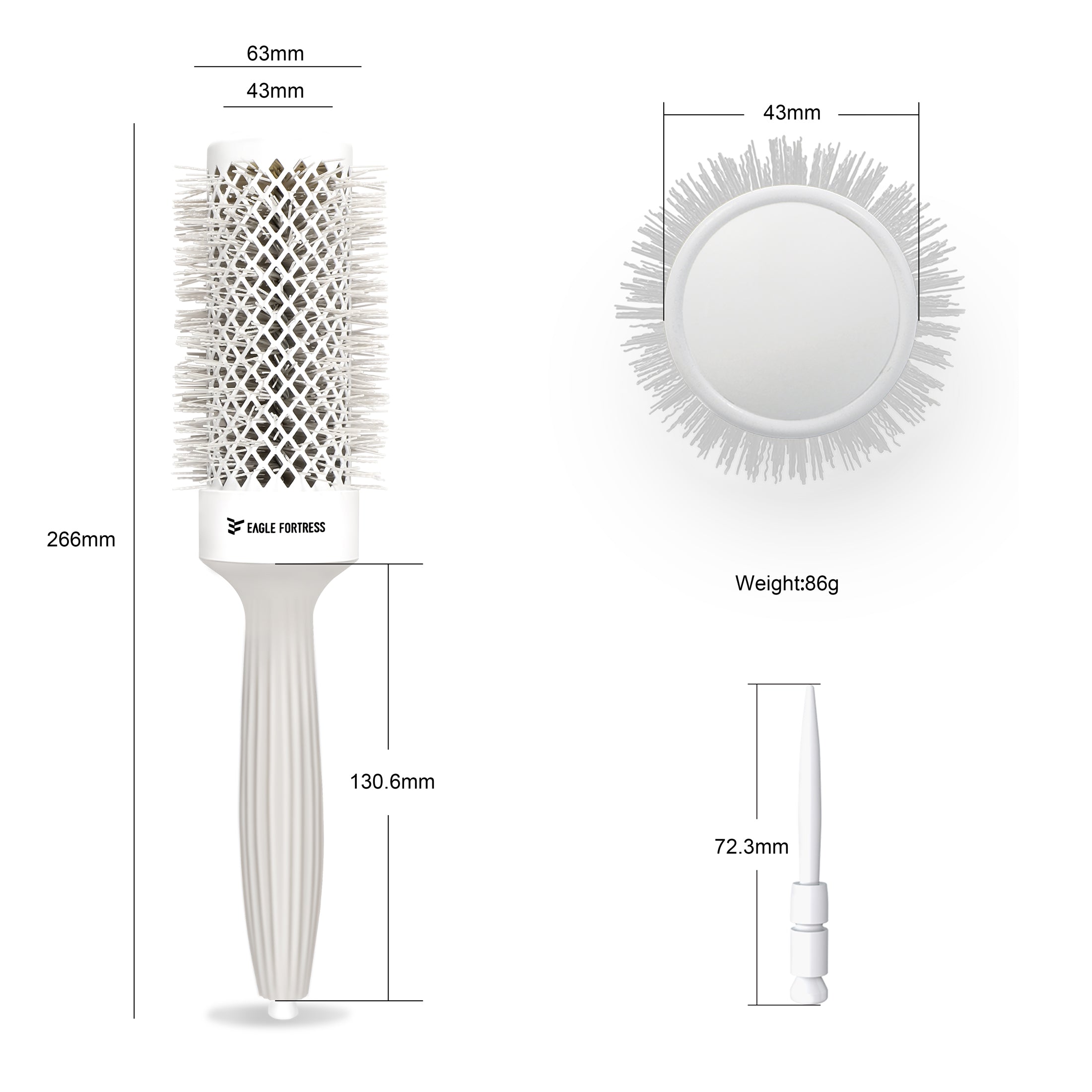 Eagle Fortress Professional Round Hair Brush for Blow Drying with Ceramic + Ionic, Grey 1.69in