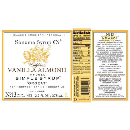 Sonoma Syrup No. 13 Almond Infused Simple Syrup 12.7 oz