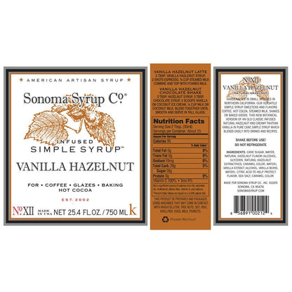 Sonoma Syrup No. 12 Hazelnut Infused Simple Syrup 25.4 oz