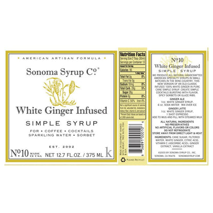 Sonoma Syrup No. 10 White Ginger Infused Simple Syrup 12.7 oz