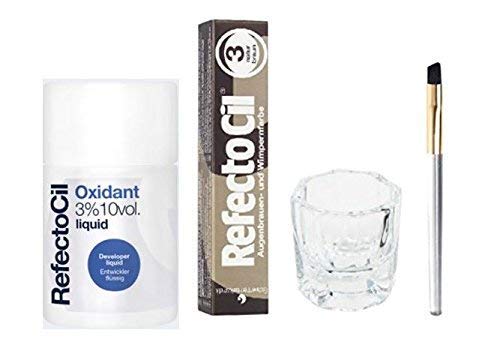 Refectocil Bundle; Liquid Oxidant 3%, Brush, Mixing Jar & Color Tint 15ml- NATURAL BROWN