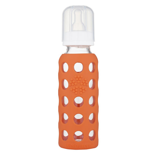 Lifefactory 9 oz Glass Baby Bottle with Silicone Sleeve, Papaya