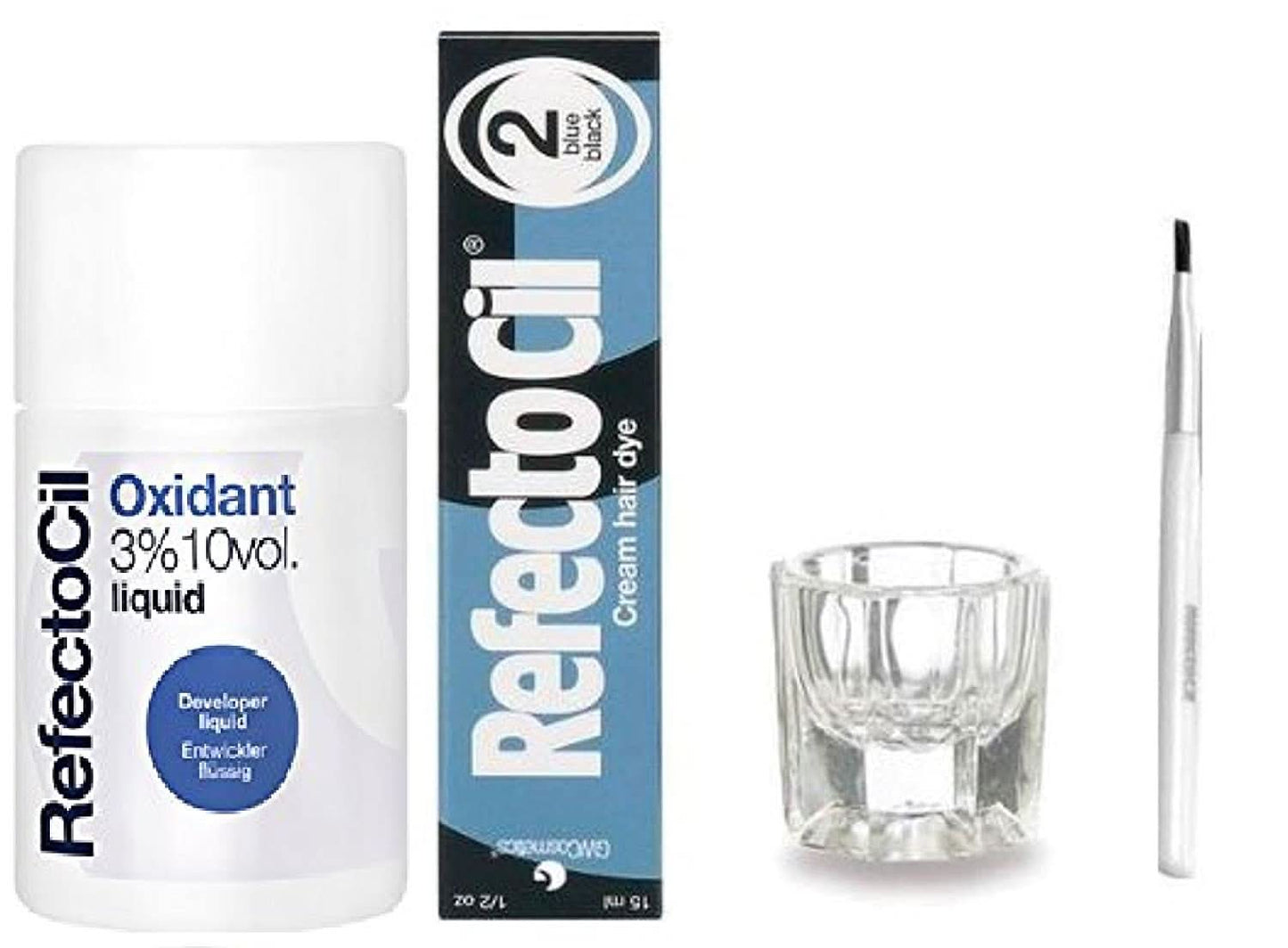 Refectocil Color Kit Bundle - Liquid Oxidant 3%,Color Tint, Brush & Mixing Jar