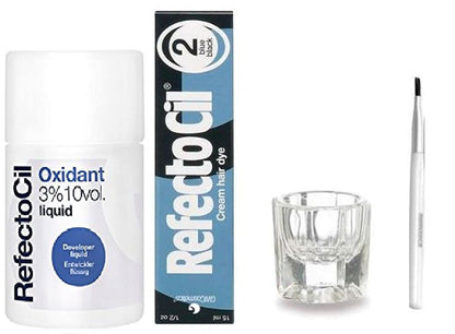 Refectocil Color Kit Bundle - Liquid Oxidant 3%,Color Tint, Brush & Mixing Jar